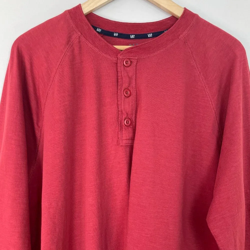 Gap Shirt XL Red Henley Slub Cotton Long Sleeve Casual Men's - Picture 2 of 13